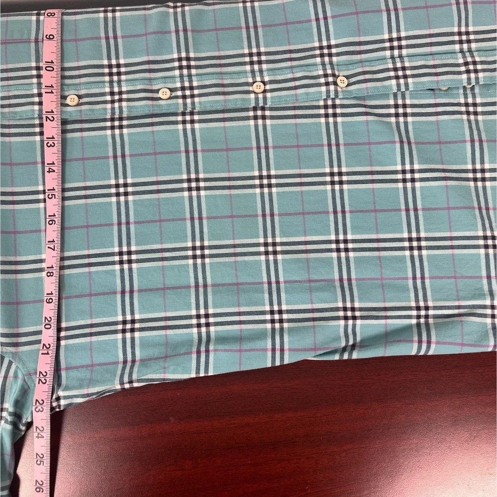 Crown & Ivy Mens Classic Fit Plaid Button Down Shirt Teal Large Long‎ Sleeve